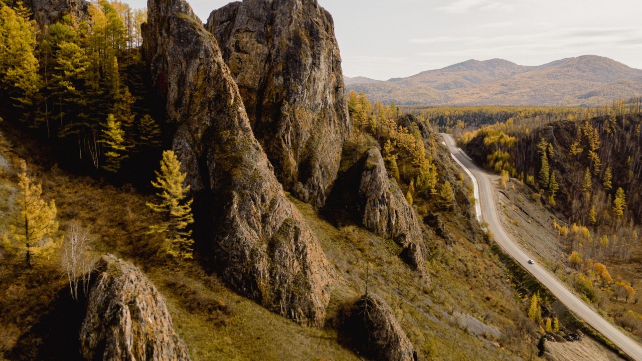 Mountain road in autumn